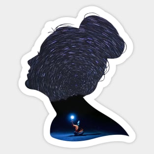 Woman silhouette starry trails night Sticker